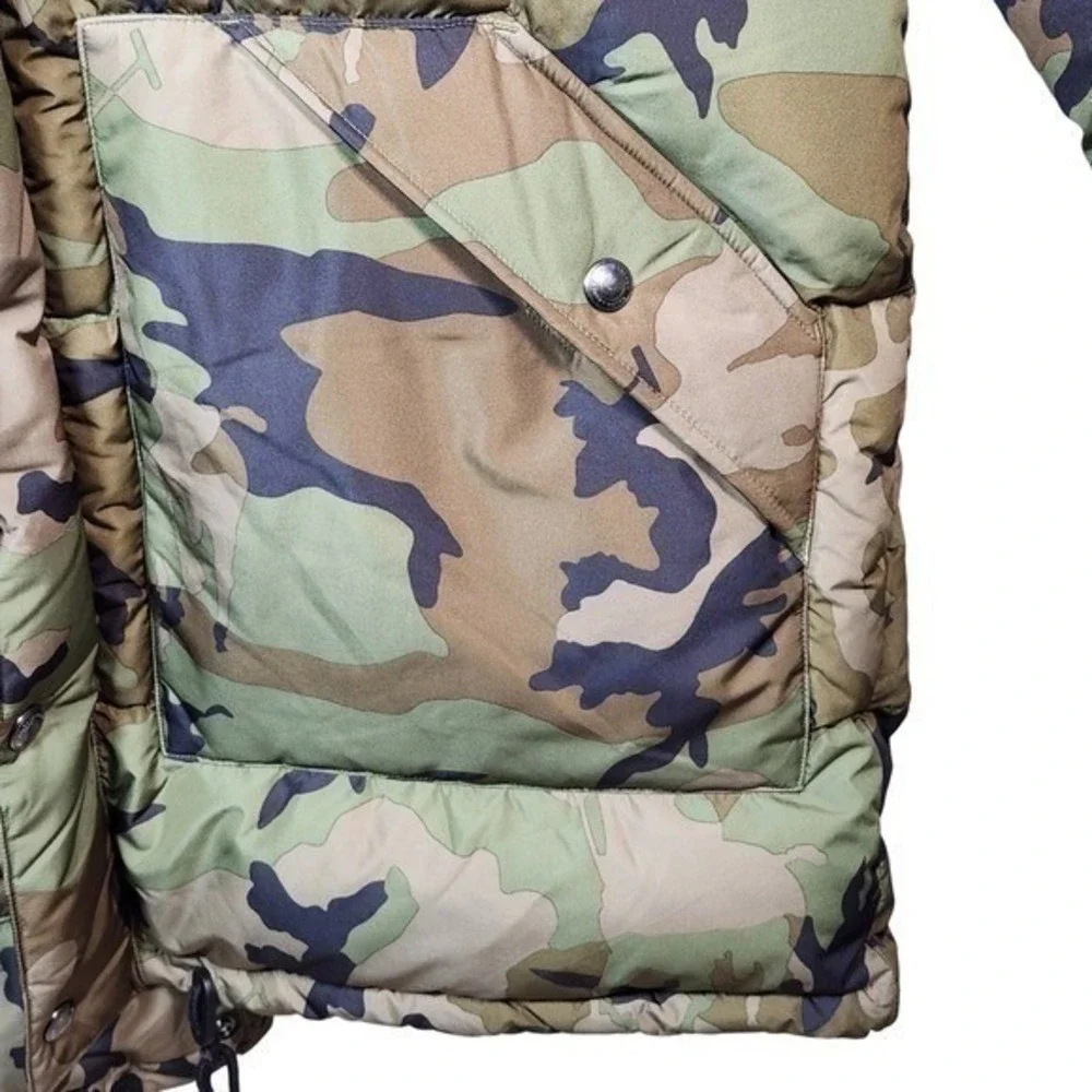 Polo Ralph Lauren Camo Boulder Down Puffer Jacket Men L Leather Trim Hooded NWOT